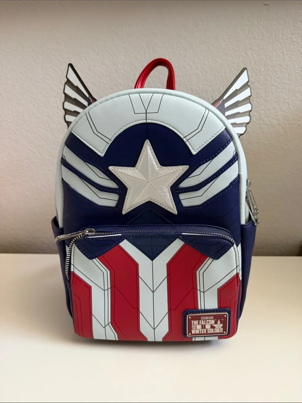 Loungefly Kids Red, White & Blue Falcon and Winter Soldier Shield Mini Backpack